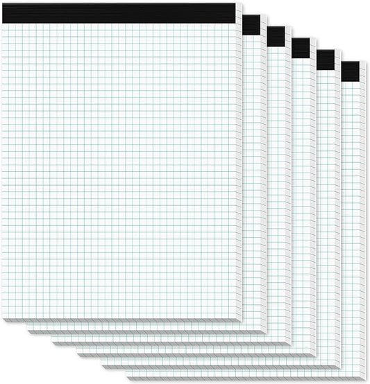 Zaviko Graph Paper Pads 8.5 x 11, 6 Pack, 4x4 Blue Quad Grid Paper Pad, White Quadrille Pad 8-1/2" x 11", Easy Tears Off, Grid Notebook 8.5 x 11, White 70 GSM Graft Paper, 30 Sheets/Pad