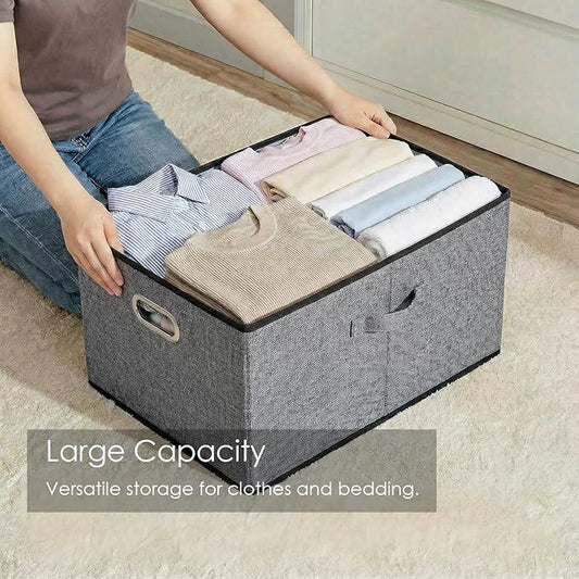 PRANDOM Storage Bins with Lids [3-Pack] Linen Fabric Foldable Storage... (Grey..