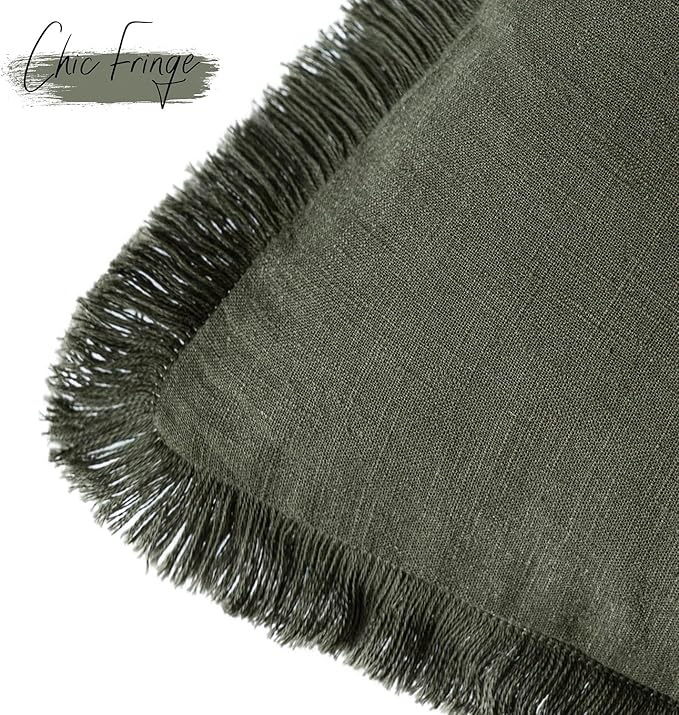 Foindtower Set of 2 Decorative Linen Fringe Throw Pillow Covers... (Green, 12×..