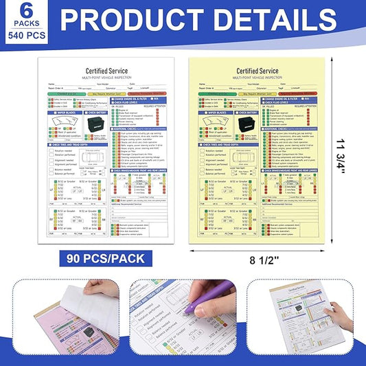 Colarr 540 Sheets 8 1/2" x 11 3/4" Multi Point Vehicle Inspection Report Form 3 Part Carbonless Form Vehicle Checklist Inspection Snap-Out Repair Report Maintenance Log for Fleet Auto Truck Driver