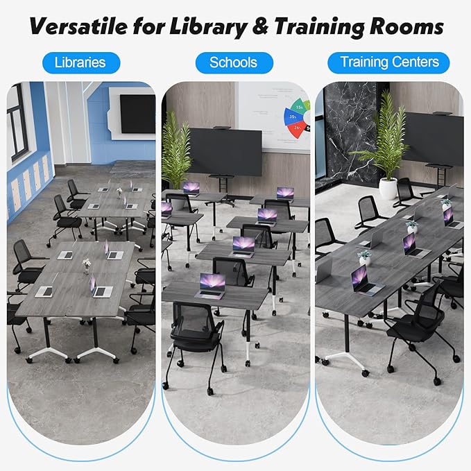 Goakwwuz Conference Room Table, Folding Conference Tables,Thicken Grey Tabletop,Flip Top Wooden Seminar Meeting Room Table for Conference Room Offices (2, Grey, 47.2“)