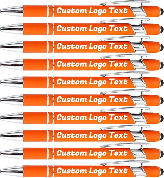 HEYZARDA Personalized Pens with Name Text Logo Custom Ballpoint Pen for Business Office Events with Stylus for Touchscreen 100 Pcs Orange
