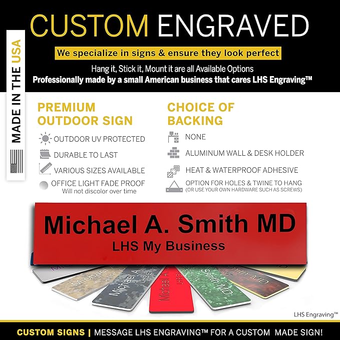Engraved Custom Door Plate Red Plastic Office Door Sign with Black Letters - Made in USA 2x10 B14