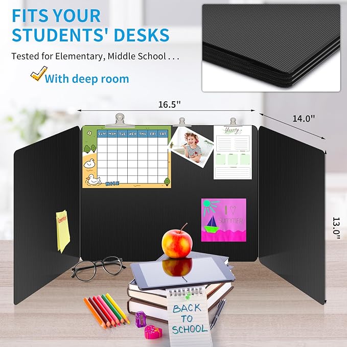 6 Pack Black Desk Dividers for Students, Privacy Shields Folder for Students, Durable & Waterproof Plastic Study Board, Classroom Teacher Supplies Test Divider, Includes Extra Labels