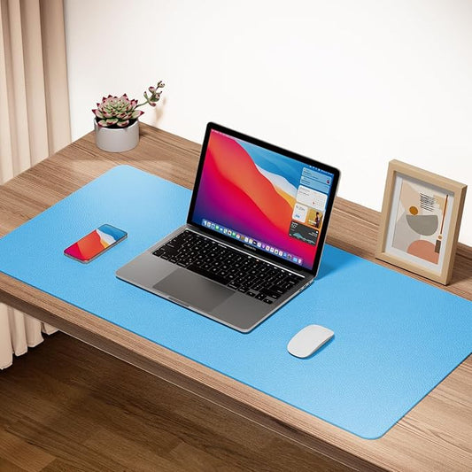 Boutilon Leather Desk Pad Protector,Non-Slip Mouse Pad,Laptop Desk Pad,Office Mouse Mat,Waterproof Leather Desk Blotter,Desk Writing Pad for Office and Home (L-Blue,35"x 17")