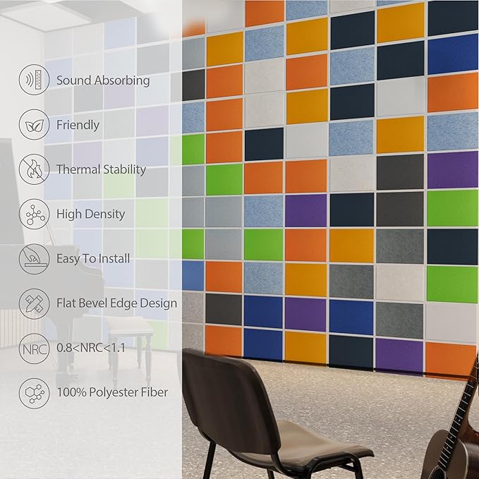 Amantech 12 Pack Acoustic Panels Self Adhesive Sound Proof Foam, High Density Sound Acoustic Panel, 16X12X0.4 Inch 4:3 Rectangle Panels in Home, Office, Reccording Room, Studio,and More(Violet)