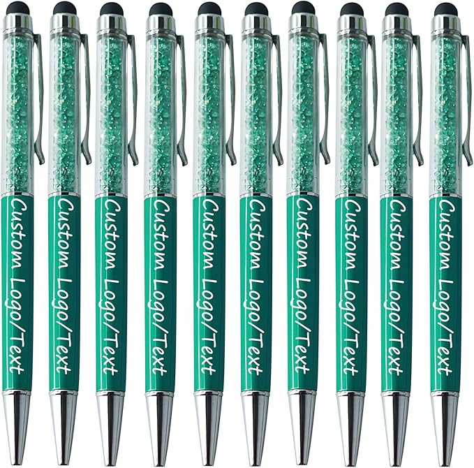 Yucold Customized Pens with Name/Logo - Touch Screen Stylus Ballpoint Pen, Perfect for Weddings, Business & Personalized Gifts (Peacock Green,30)