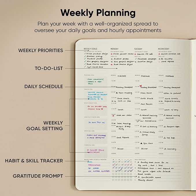 PRODUCTIVITY STORE Hourly Planner — A4 (8.5×11 in), 30-Min Time Slots, Brown
