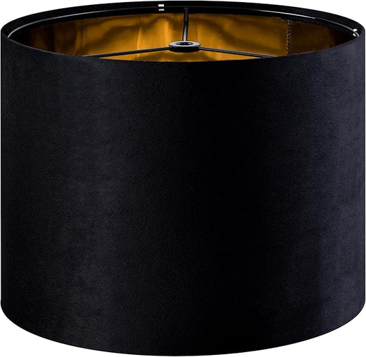 GO&SO Black Velvet Lamp Shades Set of 1 Large Drum Lampshades -16" Top x 16" Bottom x 12" High(Spider) Traditional Fabric Lamp Shade for Table Lamps - Replacement Lampshade - Assembly Required