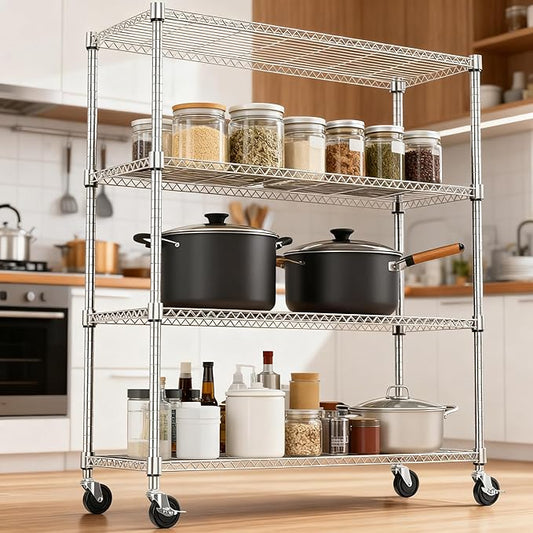 M MZG 4 Tiers Shelf 1400 lbs Steel Storage Shelving Utility Shelving Unit Steel Organizer Wire Rack for Home,Kitchen,Office,Garage Chrome 17.7" D x 47.2" W x 62.6" H