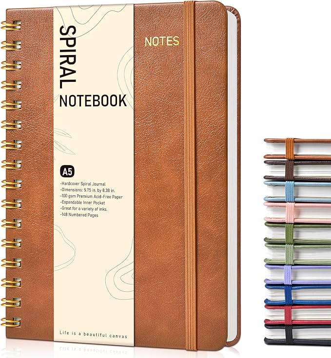 Office Prime Graph Spiral Notebook — A5, 5.75×8.38 in, 150 Pages, Brown