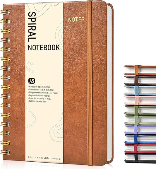 Office Prime Graph Spiral Notebook — A5, 5.75×8.38 in, 150 Pages, Brown
