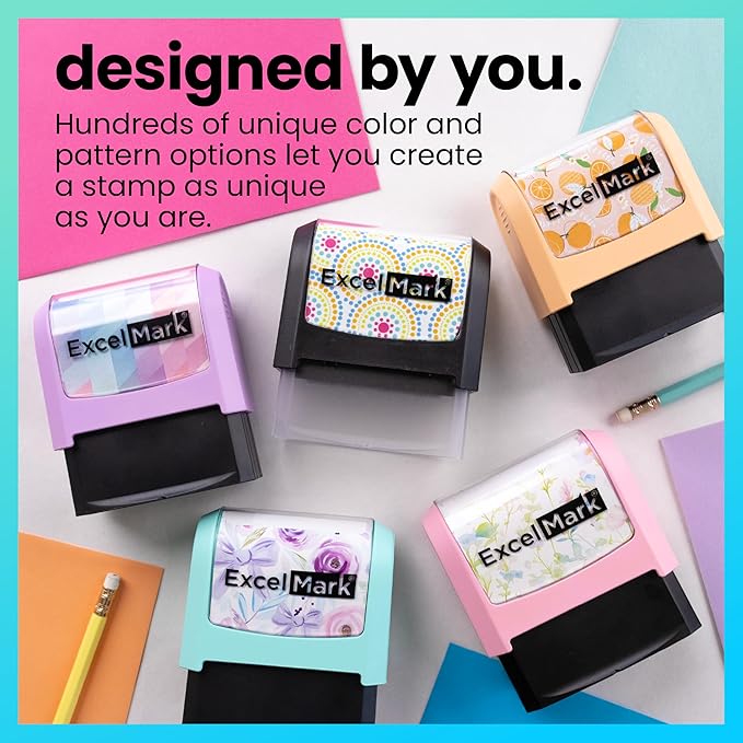 ExcelMark Address Stamp - Custom Return Address Stamp with Elegant Designs, Vibrant Colors & Patterns – Perfect for Mail, Invitations & Gifts (Black Mount, Signature Frame)