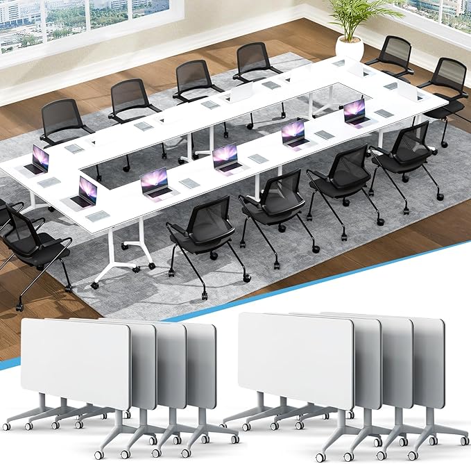 Conference Table,55.1''Folding Conference Room Table for 4-12 People,Mobile Flip Top MeetingTraining Table with Different Coulor and Styles for Offices, Classrooms,Meeting Room (8, 61''A)
