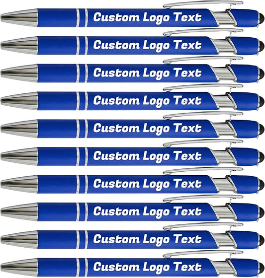 HEYZARDA Personalized Pens with Name Text Logo Custom Ballpoint Pen for Business Office Events with Stylus for Touchscreen 20 Pcs Blue