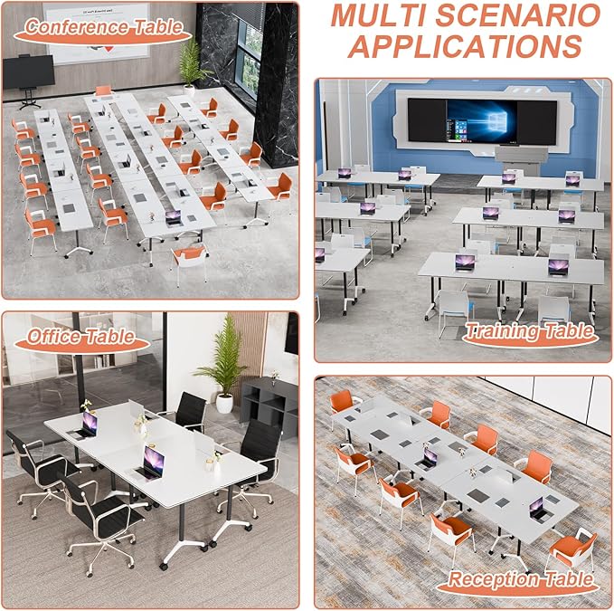 Conference Table Flip Top Mobile Conference Room Tables,Folding Conference Table with Wheels,Large Meeting Training Seminar Table Saving Space for Office Classroom(4A,61'')