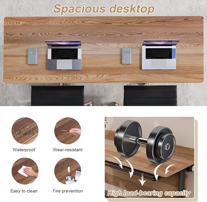 Conference Table Flip Top Mobile Conference Room Tables,Folding Conference Table with Wheels,Large Meeting Training Seminar Table Saving Space for Office Classroom(12B,61'')
