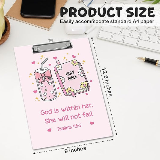 APIILVPQ Pink Clipboard, Bible Verse Clipboards with Low Profile Clip for Office School Use, Christian Wooden Clip Boards for Nurses Teachers Students - B04
