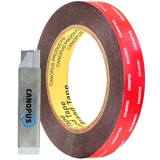 CANOPUS Double Sided Tape, 5952 Heavy Duty Mounting Tape, Strong Bond & Weatherproof Seal Strip for Automotive Mounting, Picture and Photo Frame, Poster, Craft, 0.75 in x 15 ft, Black, Made in USA