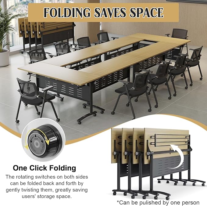 JEHUJD Conference Table,55.1''Folding Conference Room Table for 4-12 People,Mobile Flip Top MeetingTraining Table with Different Coulor and Styles for Offices, Classrooms,Meeting Room (6, E)