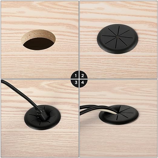 HYCC 2 Pack 2 Inch Flexible Desk Grommet,Organize Wires and Cables on Office Equipment, Computer Components, Entertainment Systems Effectively - Color: Black