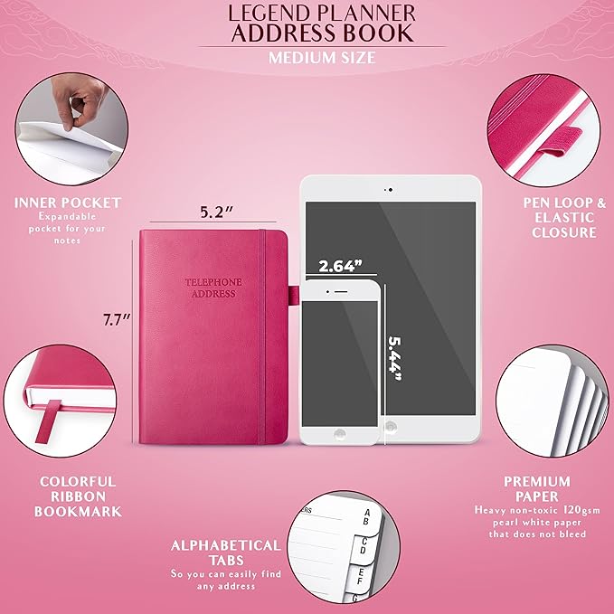 Legend Planner Address Book with Alphabetical Tabs — 645 Contacts