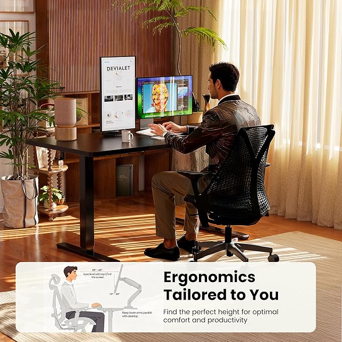 ErGear Small Height Adjustable Electric Standing Desk, 40 x 24 Inches Sit Stand up Desk, Memory Computer Home Office Desk with Two-Piece Desktop (Black)