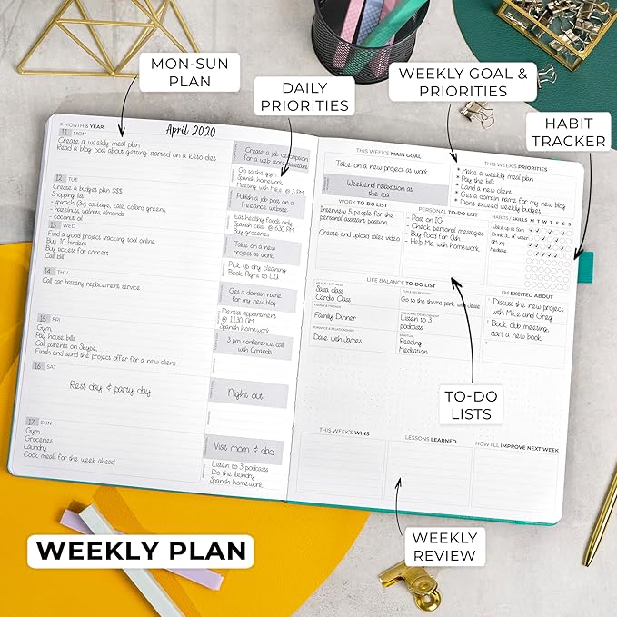 Clever Fox Planner Pro Premium – Luxurious Weekly & Monthly Planner with Budget Organizer for Productivity & Goals, Undated, A4 (Viridian)