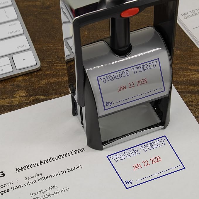 MaxMark Heavy Duty Self Inking Date Stamp with Phrase Completed - Red Ink