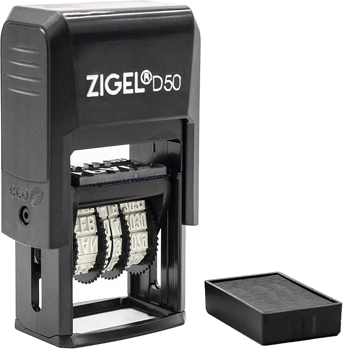 ZIGEL D50 Date Stamp with E-MAILED - Self Inking Date Stamp - Black