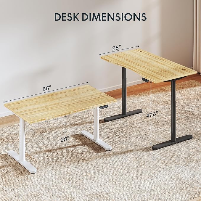 FLEXISPOT Bamboo Electric Standing Desk with Elegant Oval Legs, 55"x28" Height Adjustable Desk for Home Office & Living Spaces, Black Frame