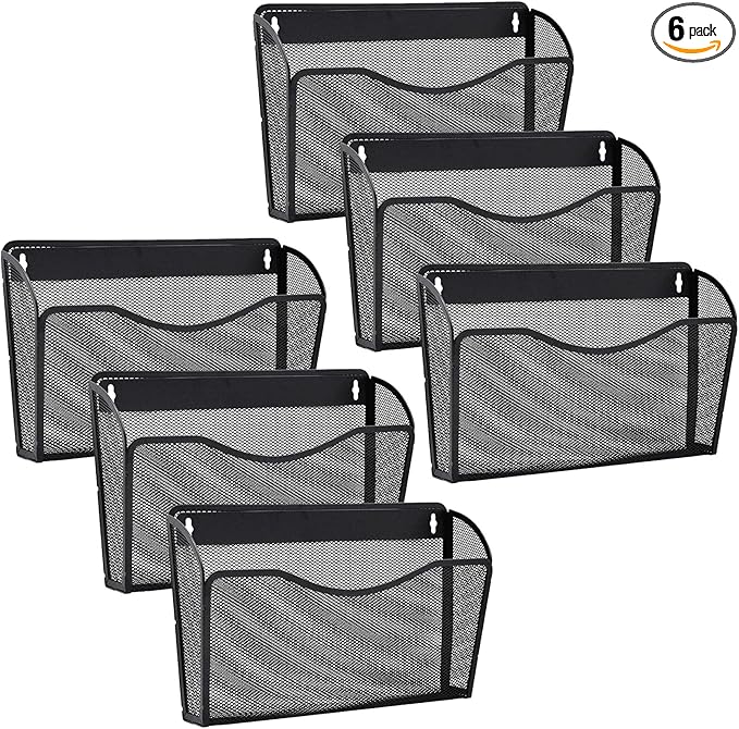 Gawerk 6 Pack Wall File Organizer, Mesh Hanging Metal Vertical Wall Mounted File Holder for Office/Home
