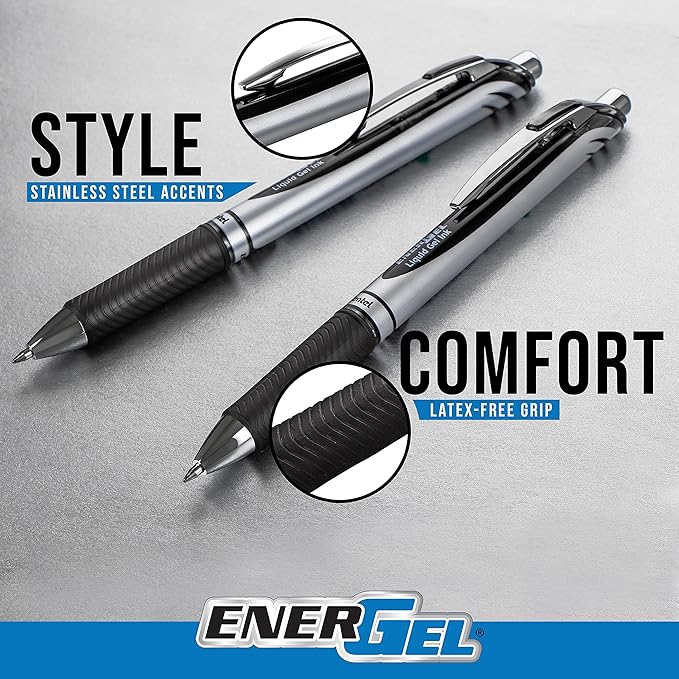 Pentel EnerGel RTX Liquid Gel Pens, Medium (0.7mm), Black Ink, 4-pk (BL77PF4A)
