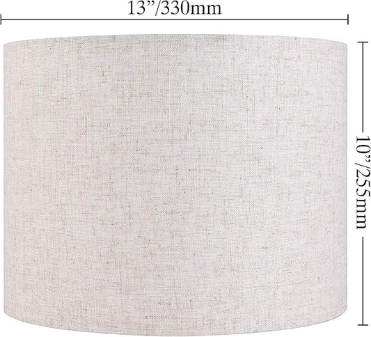 Set of 2 Drum Lampshades for Table, Floor & Bedside Lamps - 13 * 13 * 10 inch, Medium Beige Gray Shades - Natural Fabric Spider Fitter - Modern & Rustic Interiors - By GO&SO Assembly Required