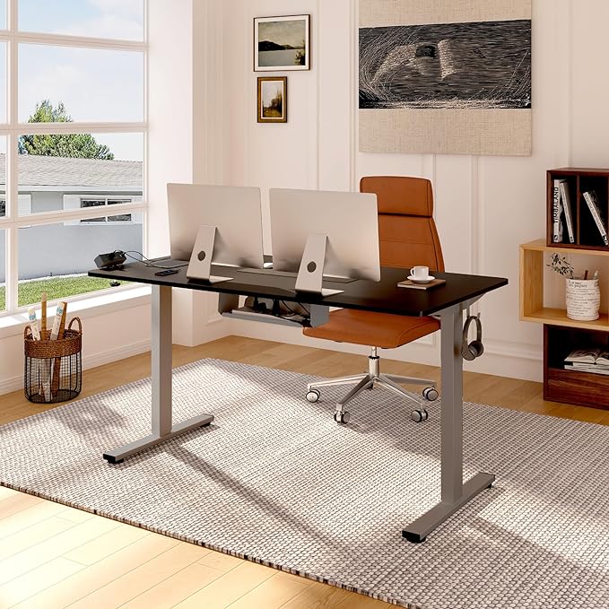 FLEXISPOT EN2 Whole-Piece Standing Desk with Clamp Power Strip (Gray, 48x24)