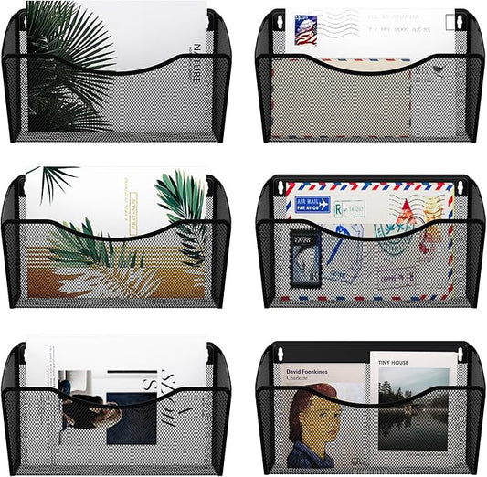 EasyPAG 6 Single Pocket Wall File Organizer, Mesh Hanging File Folder Organizer for Letter/A4 Size Folders, Wall Mounted Vertical Mail Holder for Paperwork, Office, Home, School, Black