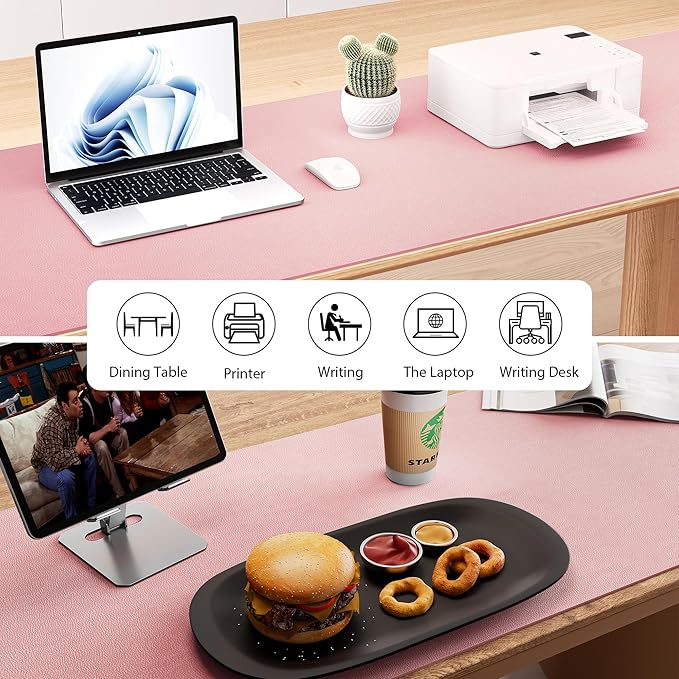 Aothia Large Faux Leather Desk Pad / Mouse Pad — Pink