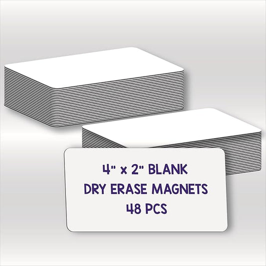 Dry Erase Magnets, Blank Magnetic Dry Erase Labels, 48-Pack, Erasable Magnets for Whiteboard, Multipurpose White Magnetic Labels to Write On for Classroom, Home, Education, Office, 4" x 2"