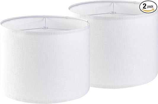 White Linen Lampshades Set of 2 Large, Drum Lamp Shade 16" Top x 16" Bottom x 12" High (Spider) Modern Lamp Shades for Table Lamps & Floor Lamp - Lampshades Replacement,Required Assembly -By GO&SO