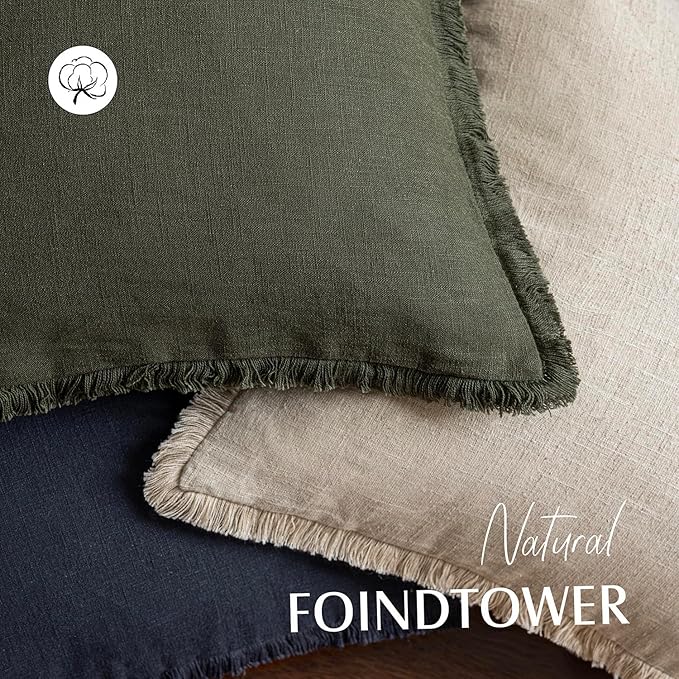 Foindtower Set of 2 Decorative Linen Fringe Throw Pillow Covers... (Green, 12×..