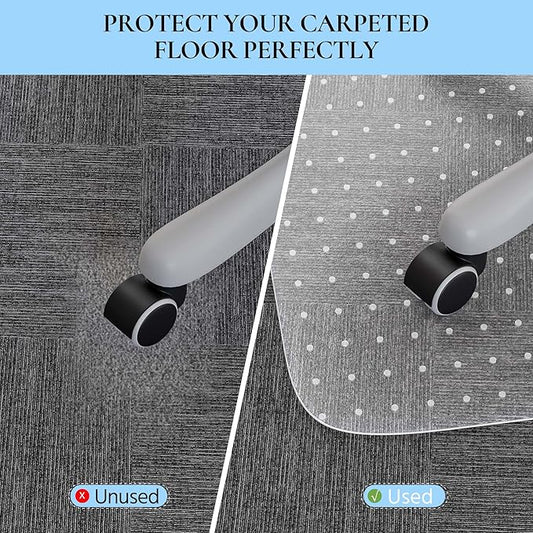 HOMEK Office Chair Mat for Carpet, 53" x 45" Studded Desk Chair Mat for Low Pile Carpeted Floors, Transparent Carpet Protector Mat for Office Chairs