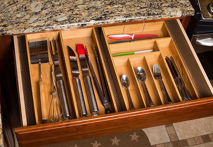BIRDROCK HOME 2 pc Bamboo Drawer Organizer