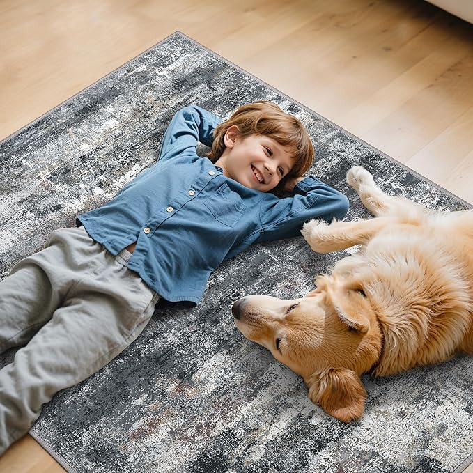 Office Chair Mat for Hardwood Tile Floor, Abstract 36"X 60" Desk Mats for Office Chair on Rolling Chairs Carpet, Desk Anti-Slip 1/5" Thick Rug for Computer Chair, Thin Low-Pile Floor Mat, Dark Gray