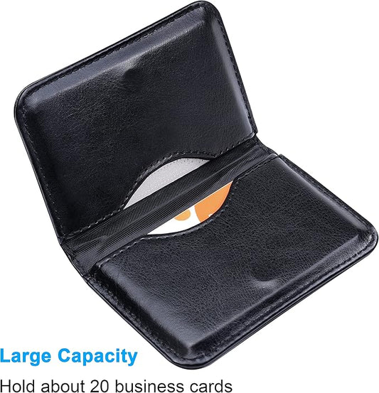 Wisdompro Business Card Holder, 2-Sided PU Leather Folio Name Card Holder Wallet Case with Magnetic Shut for Men and Women, Ultra Slim and Thin