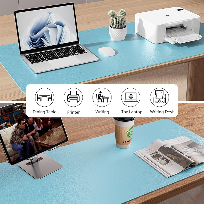 Aothia Large PU Leather Desk Pad Protector — Blue