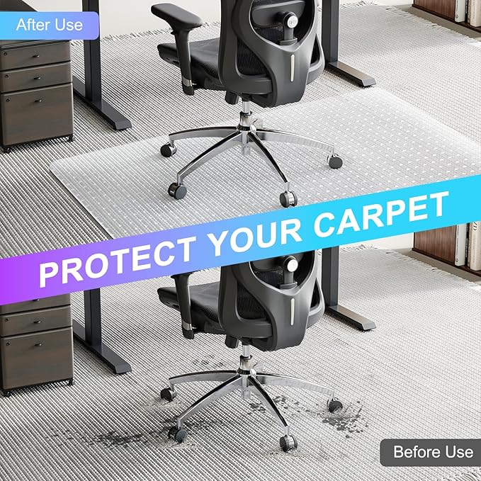 Vicwe Office Chair Mat for Carpet, 2 Pack, 46''x 60' Heavy Duty Chair Mat for Carpeted Floors, Easy Rolling Hard Mat for Office Chair on Carpets, Anti-Slip Carpet Protector Mat Clear,Ship Flat