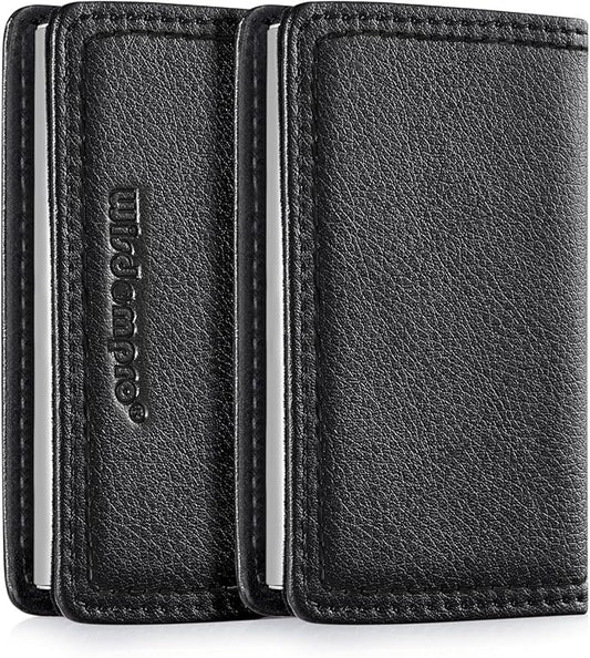 Wisdompro Business Card Holder, 2-Sided PU Leather Folio Name Card Holder Wallet Case with Magnetic Shut for Men and Women, Ultra Slim and Thin