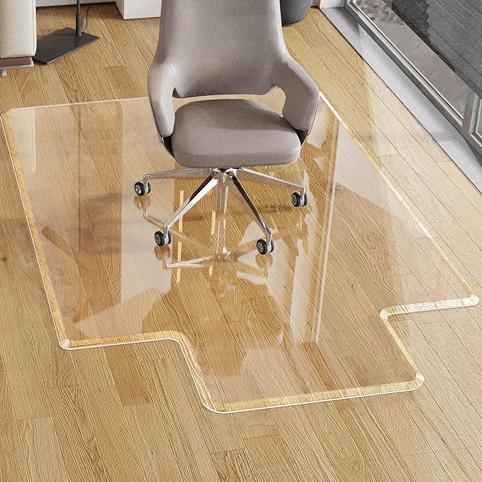 MESAILUP Beveled Edge Irregular Office Chair Mat with Lip for Carpet or Hardwood Floor Crystal Clear 47" x 53" for a Smooth Glide and Easy Roll On/Off, Heavy Duty and Non-Slip Floor Chair Mat with Lip