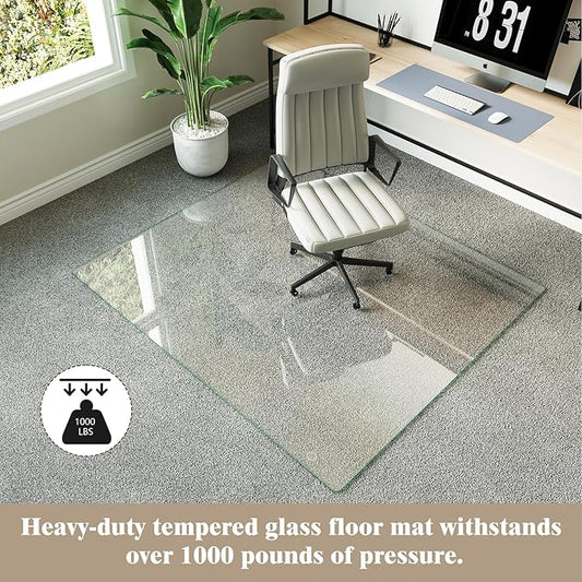Koonmi Tempered Glass Chair Mat for Hardwood Floors & Carpets, 42" x 48“ Transparent Heavy Duty Office Floor Protector with Noise-Free Gliding Shatterproof for Home Office Desk