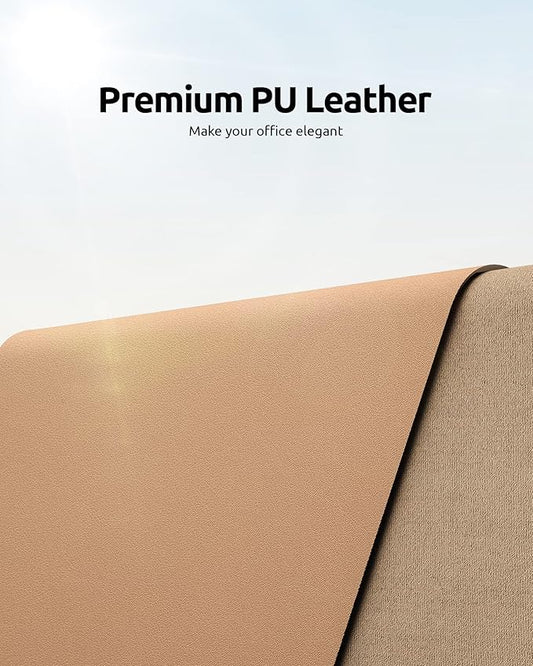YSAGi Leather Desk Pad Protector, Office Mat, Large Mouse Pad, Non-Slip PU Blotter, Laptop Waterproof Writing for and Home (23.6" x 13.8", Khaki)